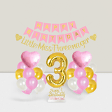 3rd Birthday Decorations with Pink Gold Banner Cake Topper and Foil Balloon