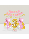3rd Birthday Decorations with Pink Gold Banner Cake Topper and Foil Balloon