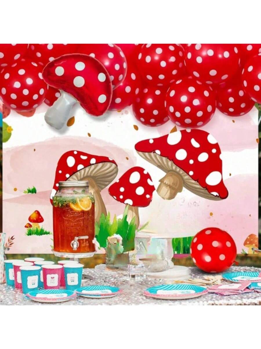 55pcs Red White Mushroom Party Decorations Balloon Garland Arch for Kids