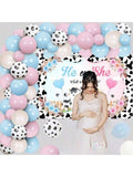 Cow Gender Reveal Balloon Garland Pink & Blue with Backdrop & Foil Balloon