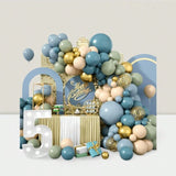 Dusty Blue Balloon Garland Kit with Sage Green White & Gold Confetti for Wedding & Shower