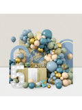 Dusty Blue Balloon Garland Kit with Sage Green White & Gold Confetti for Wedding & Shower