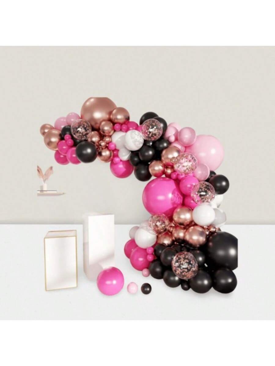 Hot Pink Black Gold Balloon Arch Kit 141pcs Wedding Party Decorations