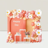 Boho Daisy Balloon Garland Nude Sand Pink with Flowers for Wedding or Party