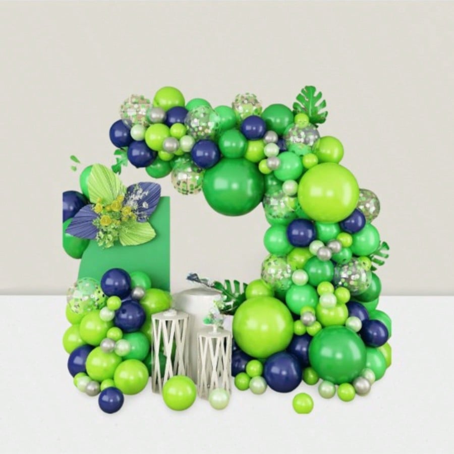 100pc Blue Green Balloon Arch Kit for Jungle, Dino, or Game Party