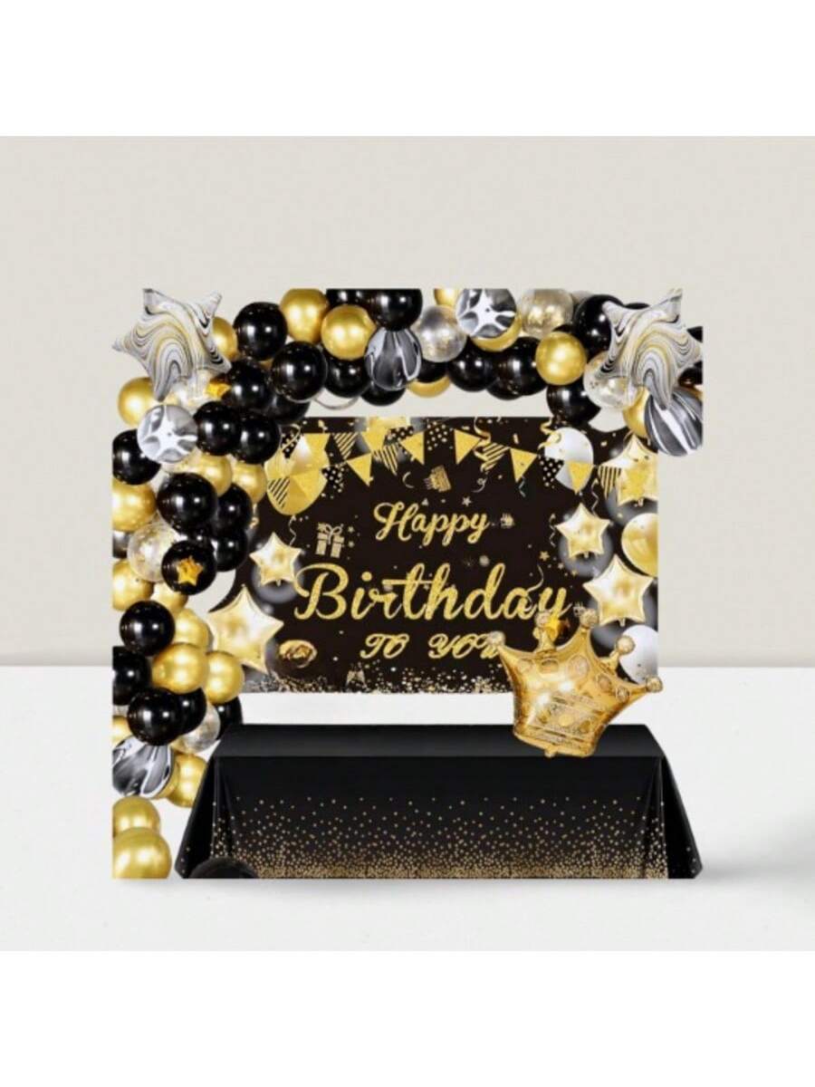 Gold Black Birthday Decorations Banner Balloons & Arch Garland for Milestones