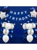 Navy Silver Birthday Party Set Banner Balloons Fringe Curtain Decor