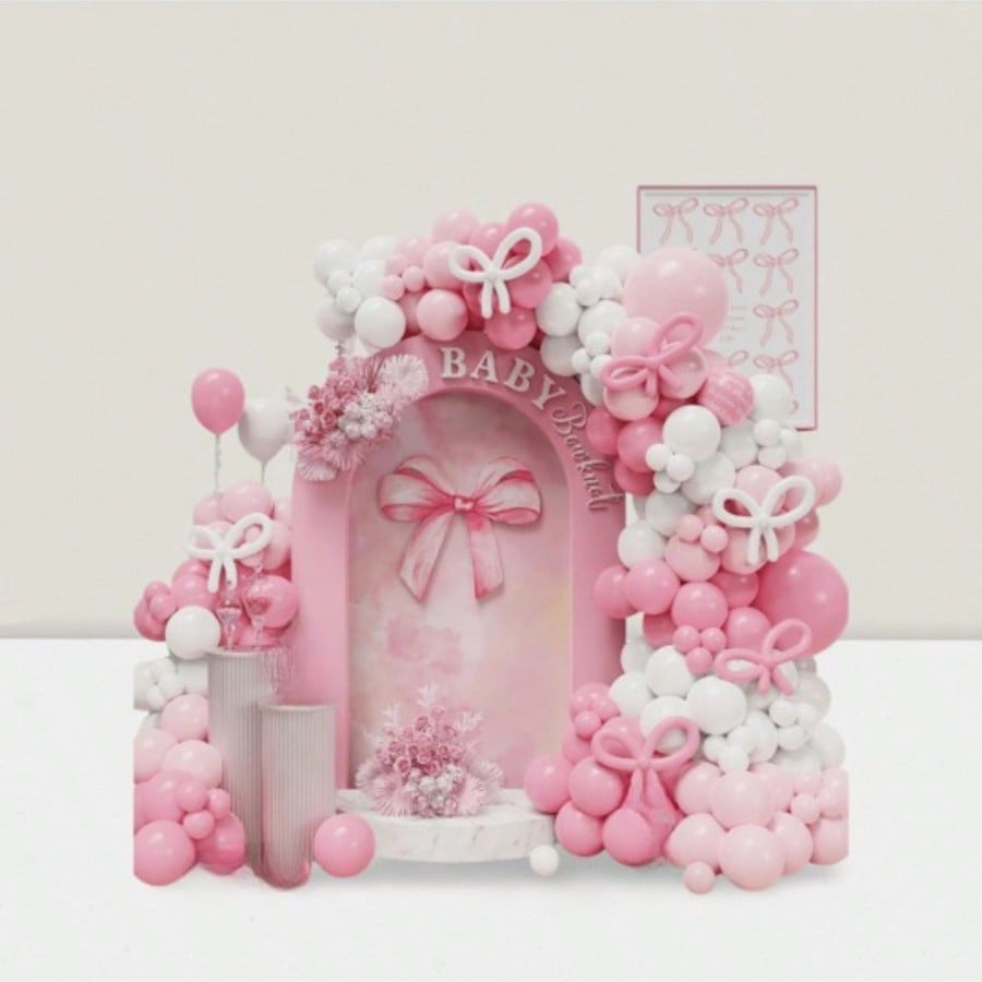 144-Piece Pink Bow Balloon Arch Kit with Garland for Party Decorations