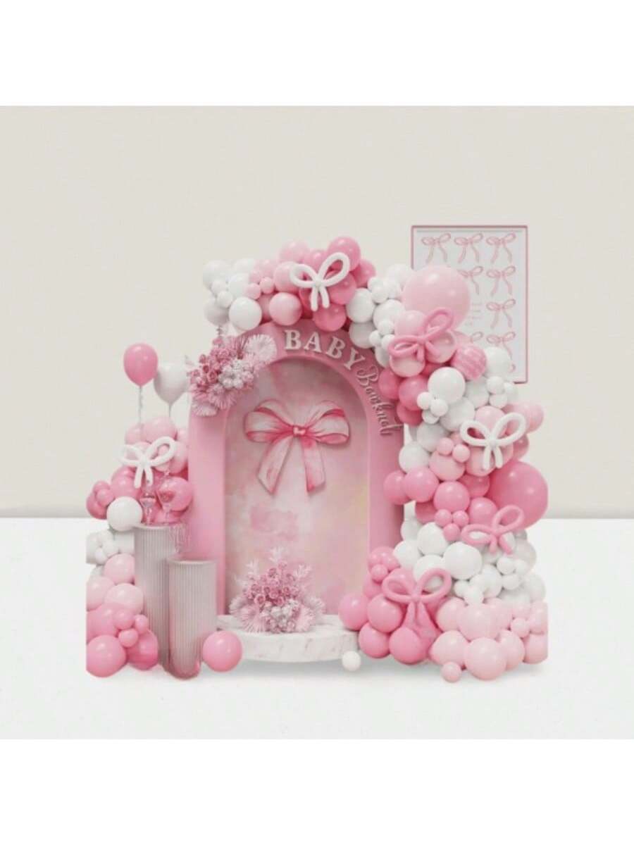 144-Piece Pink Bow Balloon Arch Kit with Garland for Party Decorations