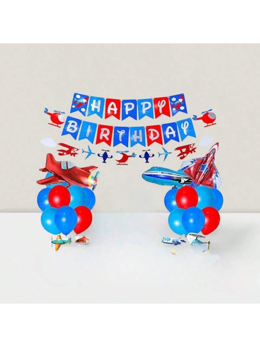 Airplane Birthday Party Decor Garland Banner & Balloons for Travel Theme