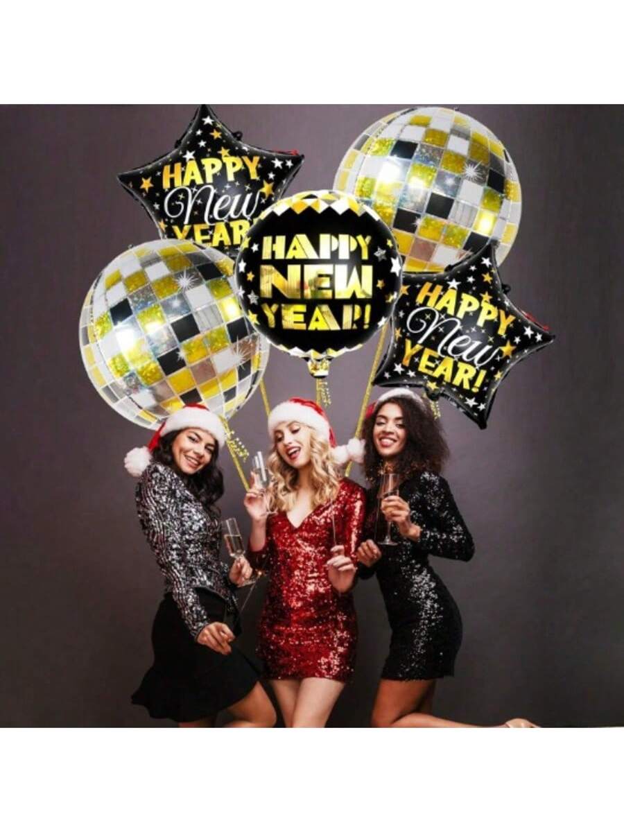 Large Happy New Year 22" Disco Foil Balloons NYE 2025 Decorations