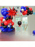 Blue Red Black Balloon Garland Kit with Metallic Silver and Star Foil Balloons