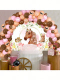 Pink Western Horse Party Decor Backdrop & Balloon Garland Kit