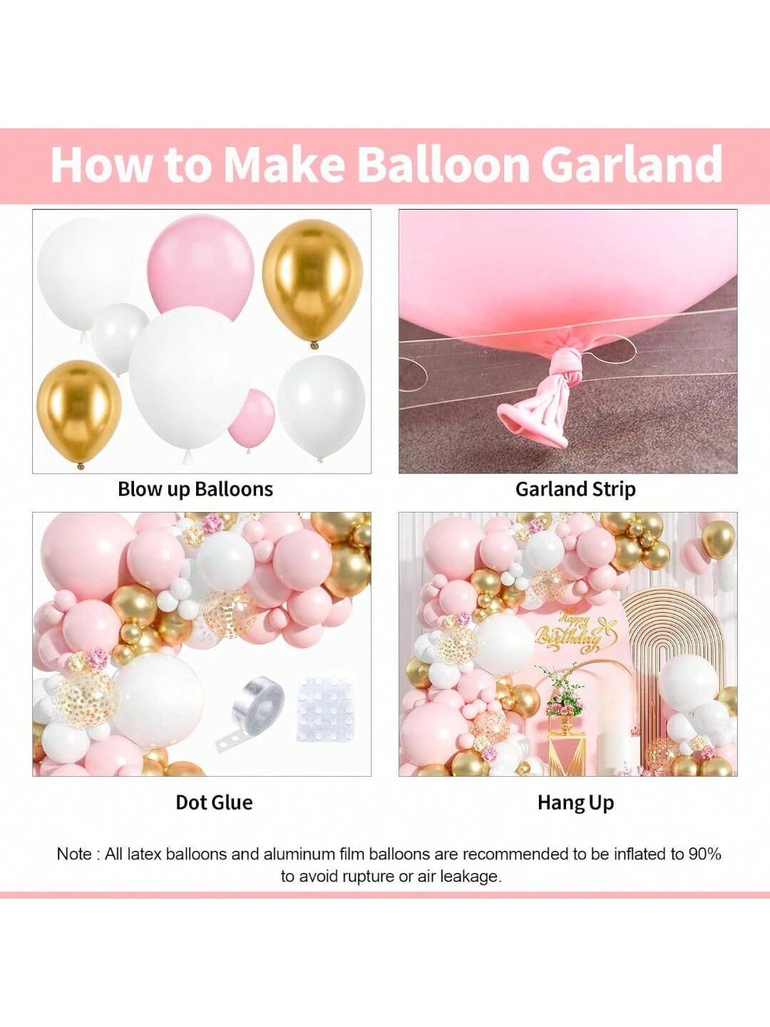 Pink White Balloon Arch Kit 121pcs Pink Gold Confetti for Parties Showers
