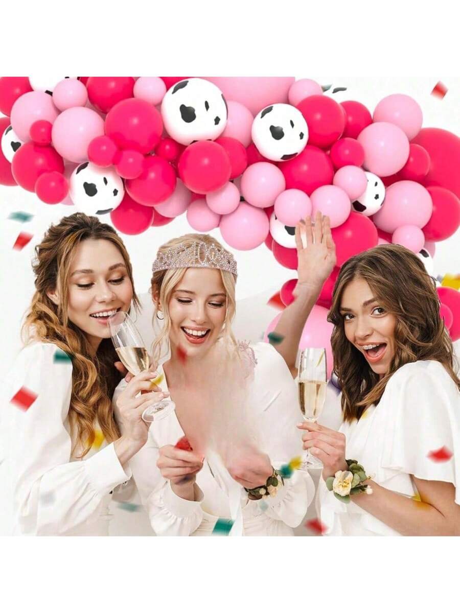 122 Pc Hot Pink and Rose Red Balloon Garland with Cow Print for Western Birthday and Party