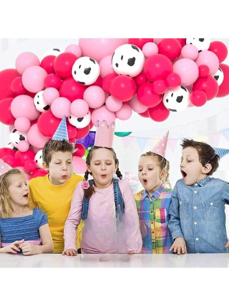 122 Pc Hot Pink and Rose Red Balloon Garland with Cow Print for Western Birthday and Party