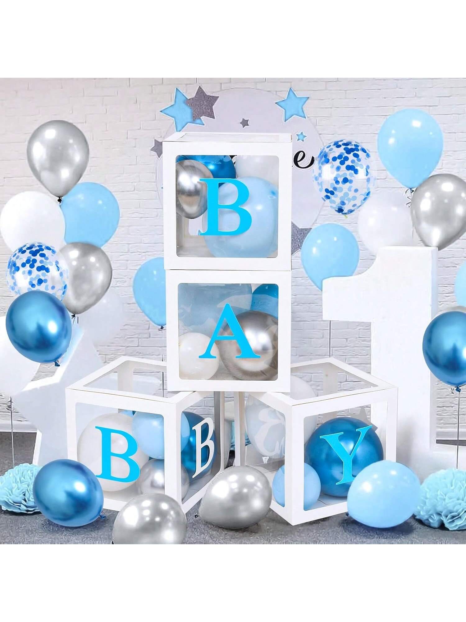155pc Elephant Shower Kit Blue Balloon Garland, Boxes, Tablecloth & Party Supplies
