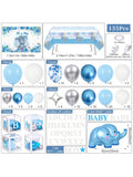 155pc Elephant Shower Kit Blue Balloon Garland, Boxes, Tablecloth & Party Supplies