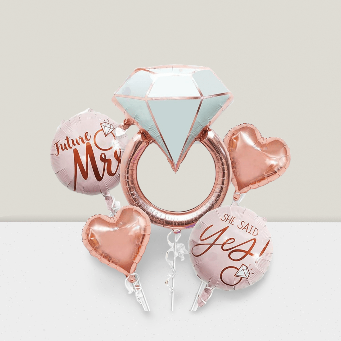 5-Piece Diamond Ring Foil Balloon Set for Bridal Shower and Engagement Party