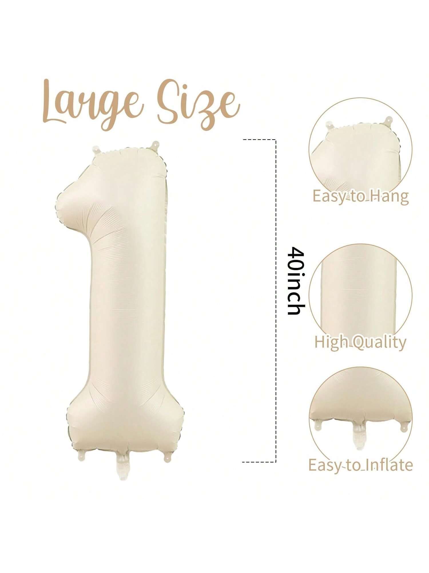 40 Inch Cream White Number 1 Foil Helium Balloon for Birthday & Anniversary Decor