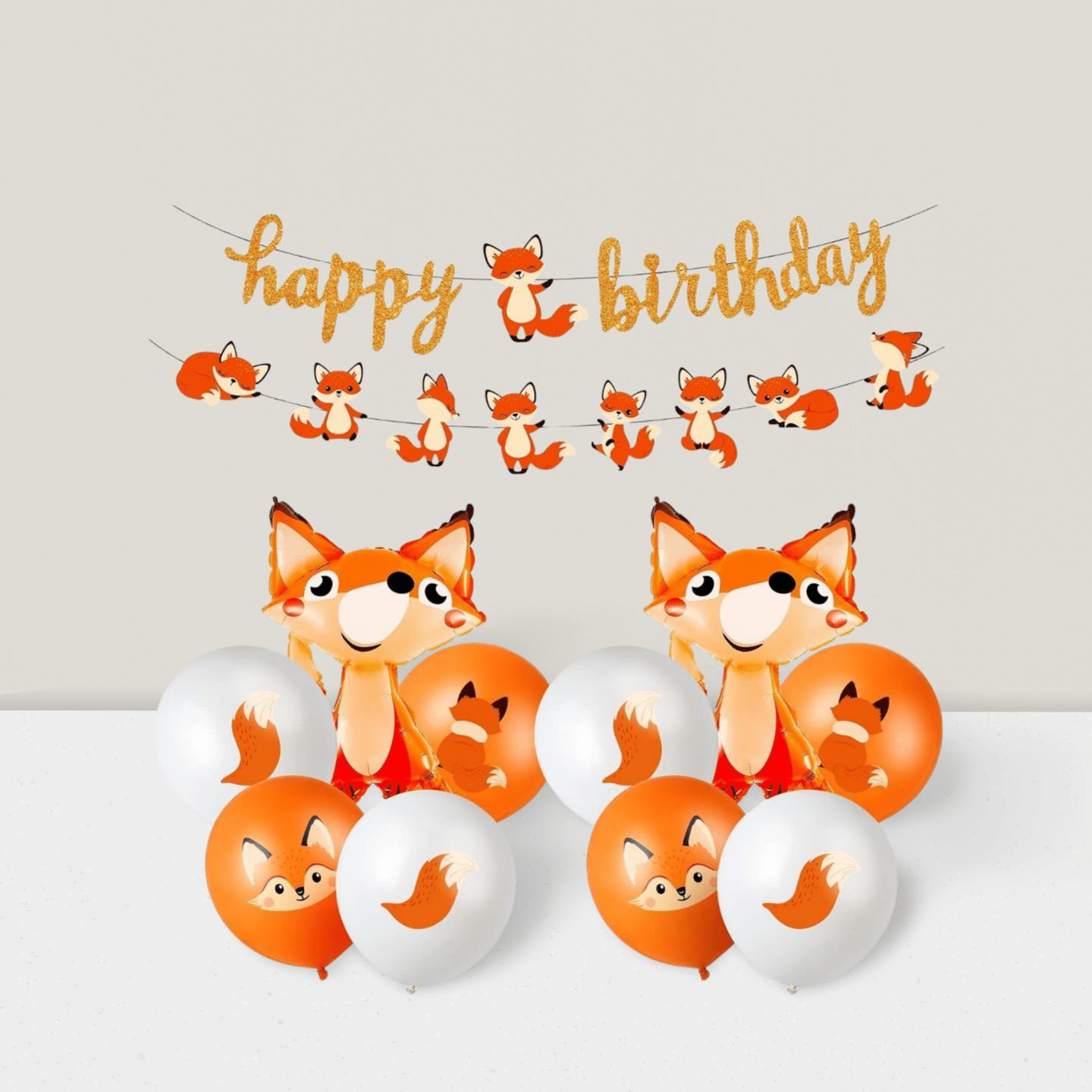 34PCS Jungle Animal Party Decorations with Fox Banner and Balloons