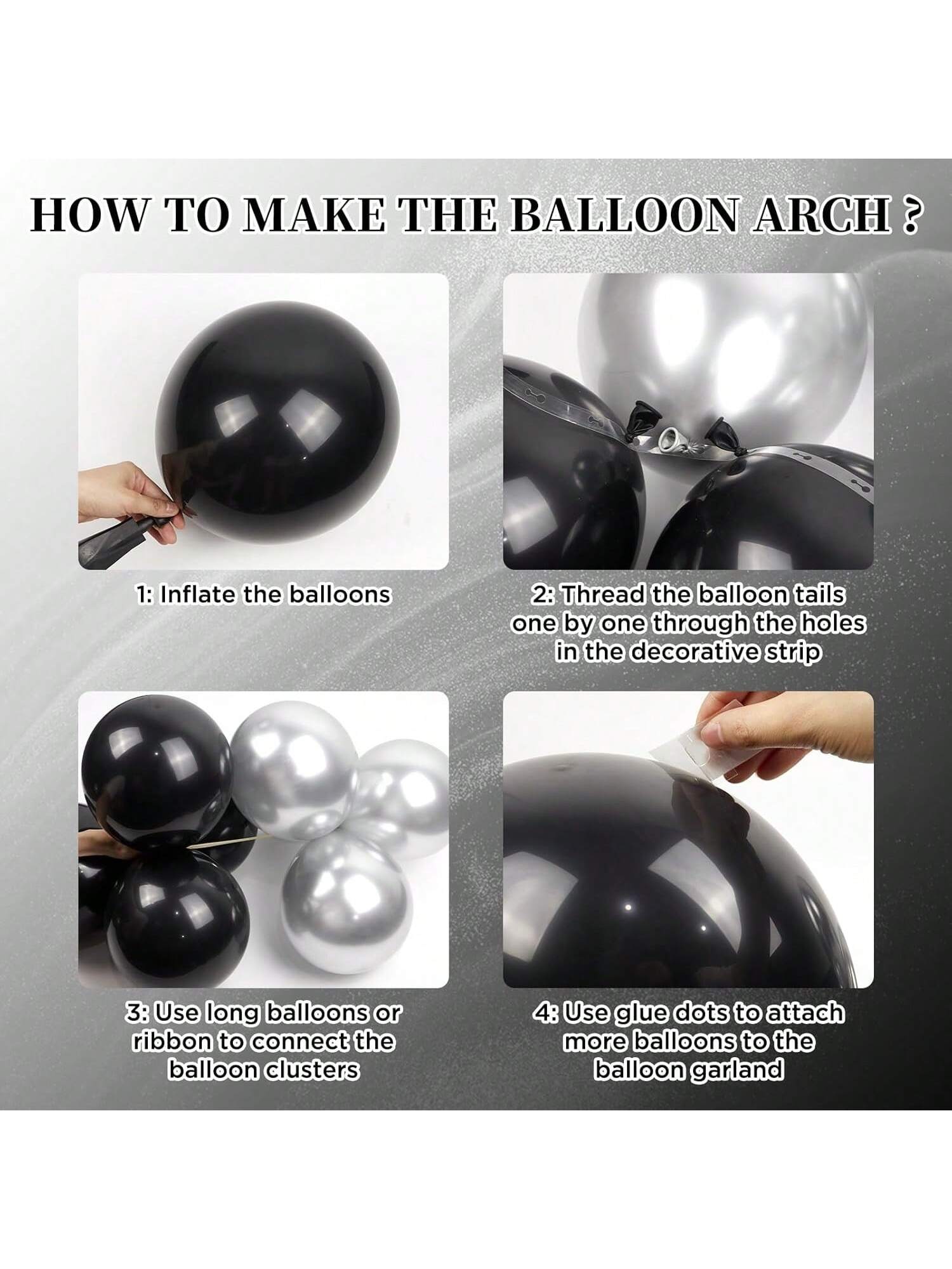 147 Black and Silver Balloon Arch Kit for Birthday Graduation and New Year Decor