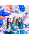 136-Pc Purple and Blue Balloon Arch Kit with Tropical Leaves and Flowers for Party