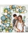 152 Pc Dusty Blue and Sage Green Balloon Garland Kit Pastel and Gold for Weddings