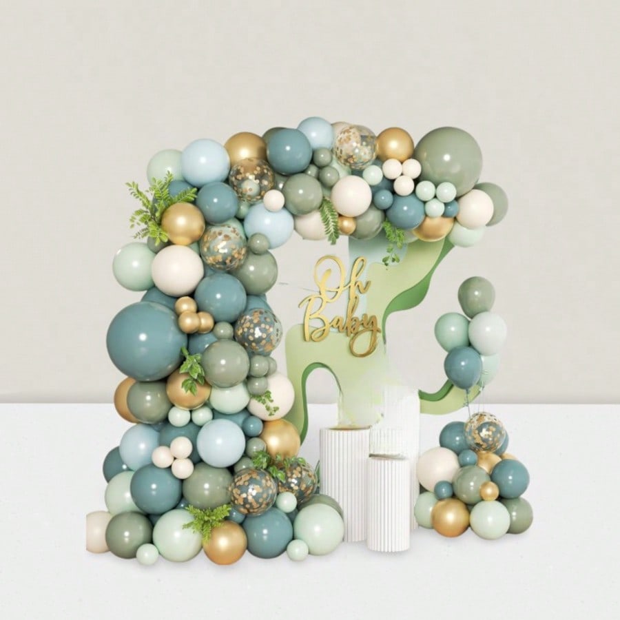 152 Pc Dusty Blue and Sage Green Balloon Garland Kit Pastel and Gold for Weddings