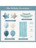 Blue Birthday Decorations for Men with Dusty Blue and White Balloons Banner and Curtains
