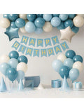 Blue Birthday Decorations for Men with Dusty Blue and White Balloons Banner and Curtains