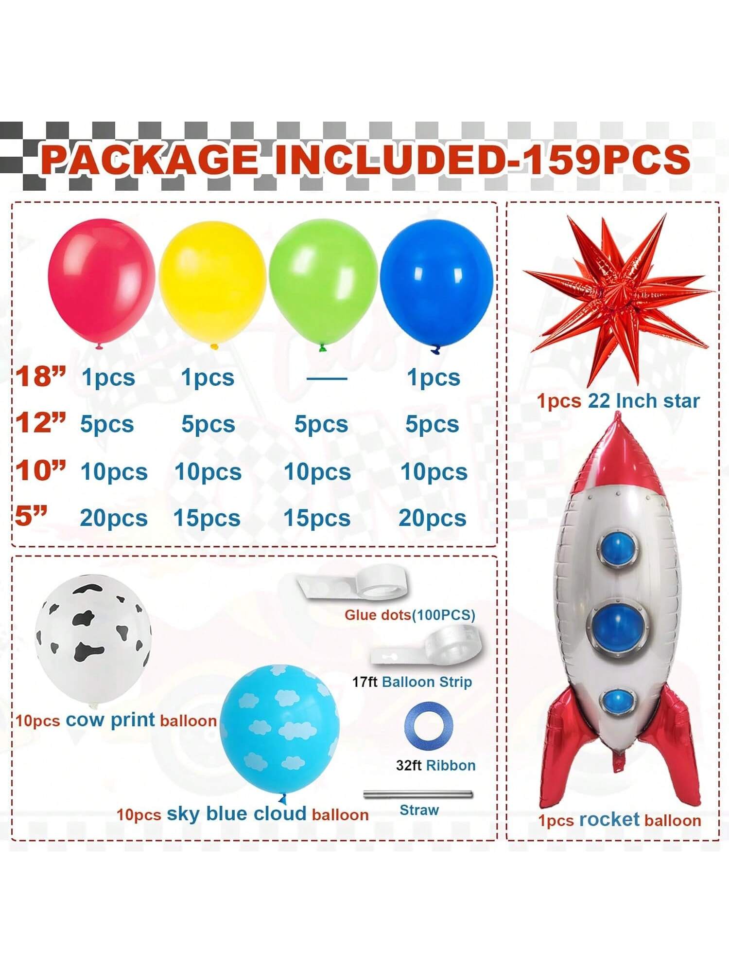 159PCS Toy-Themed Balloon Arch Kit in Red, Blue, Yellow & Green