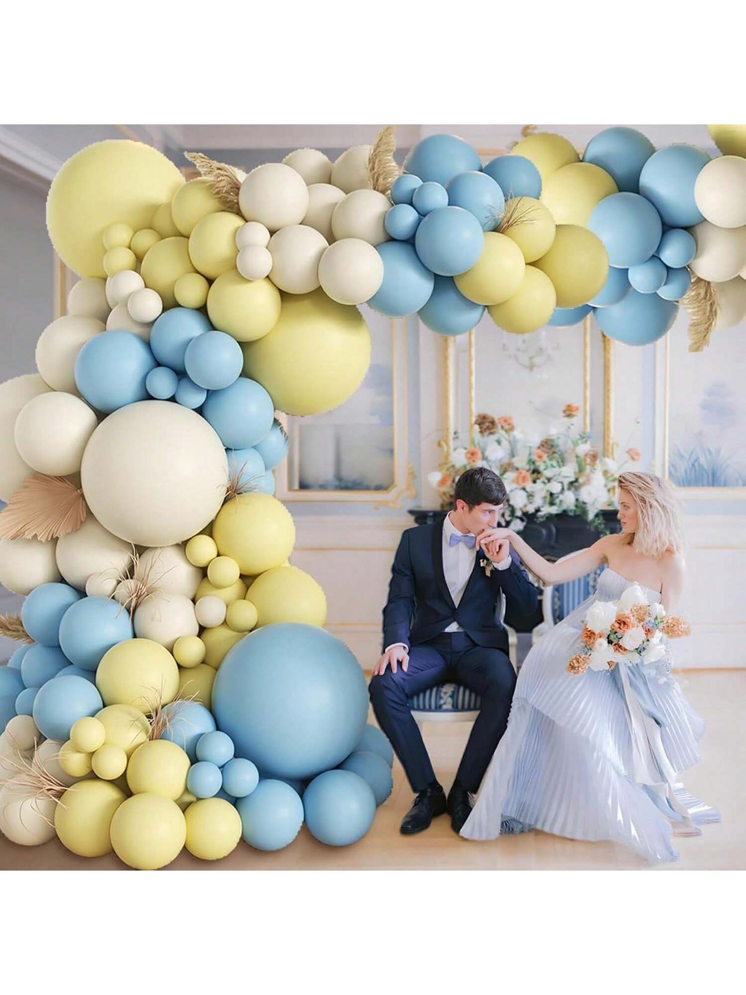 155pcs Blue Yellow White Balloon Arch Kit 18-5" for Parties Weddings