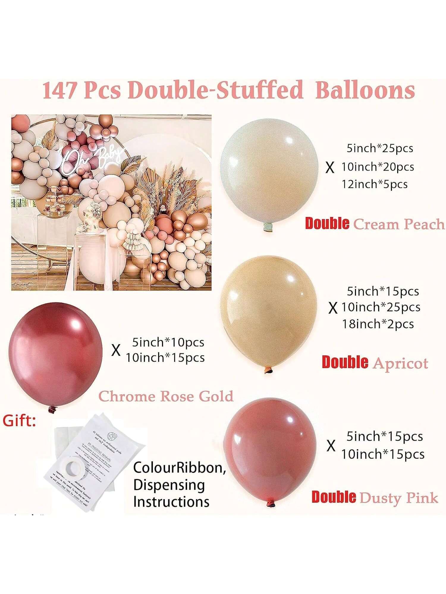 147pcs Boho Balloon Garland Kit Pastel Pink Dusty Rose Party Decor