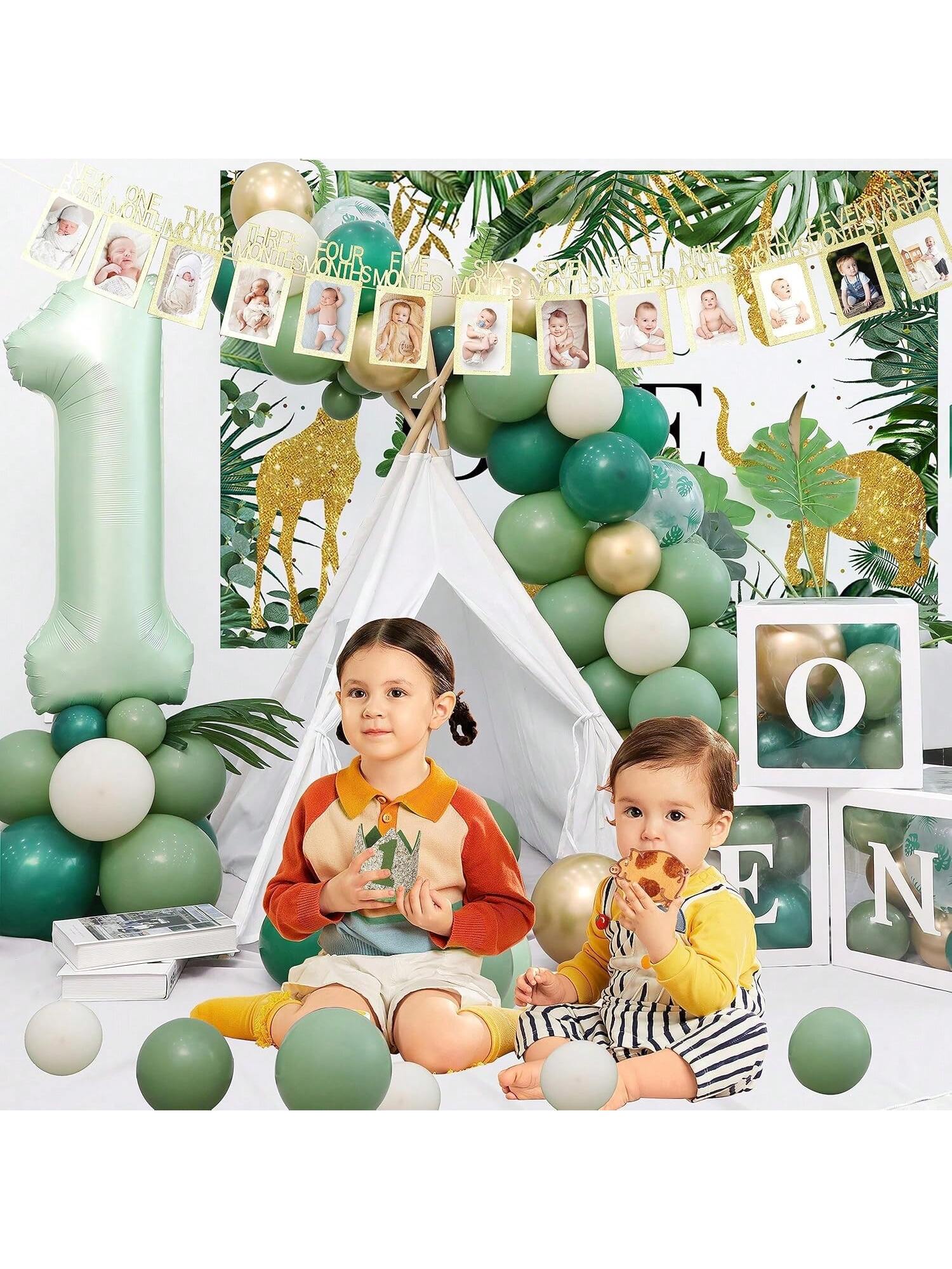 Wild One Jungle 1st Birthday Decor – Boy's Party &  Showers Balloon Garland Kit