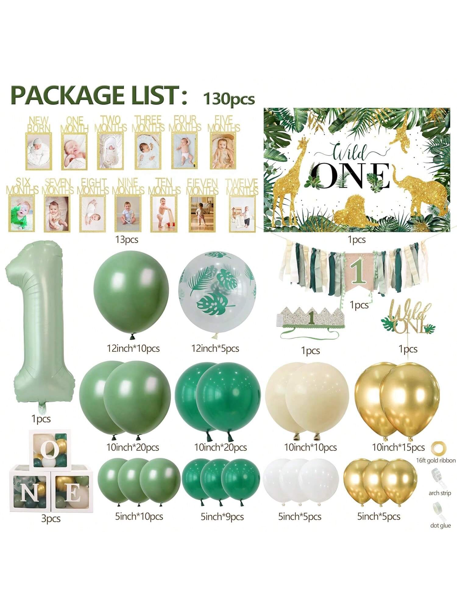 Wild One Jungle 1st Birthday Decor – Boy's Party &  Showers Balloon Garland Kit