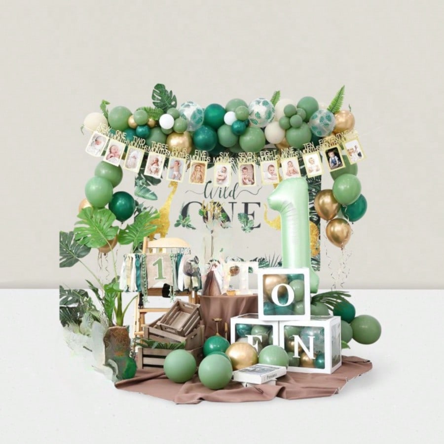 Wild One Jungle 1st Birthday Decor – Boy's Party &  Showers Balloon Garland Kit
