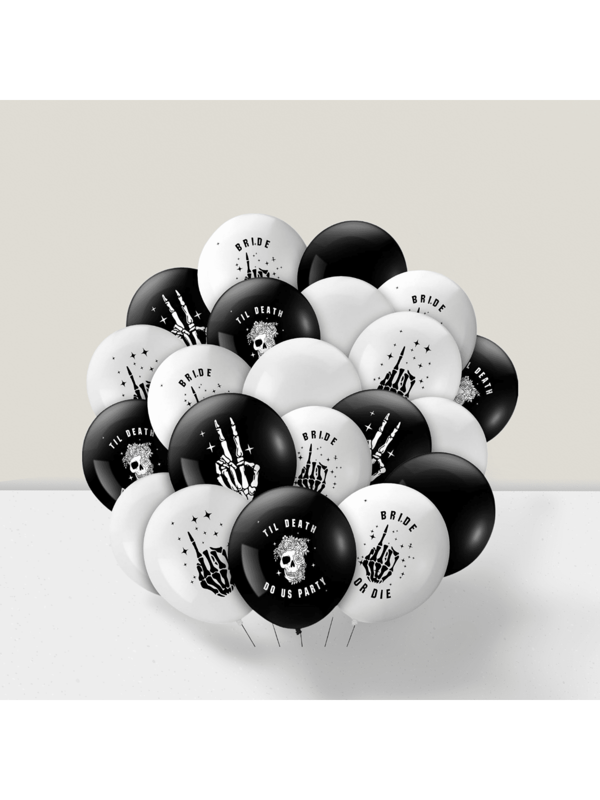 60 Bride or Die Black and White Bachelorette Balloons with Skulls for Party Decor
