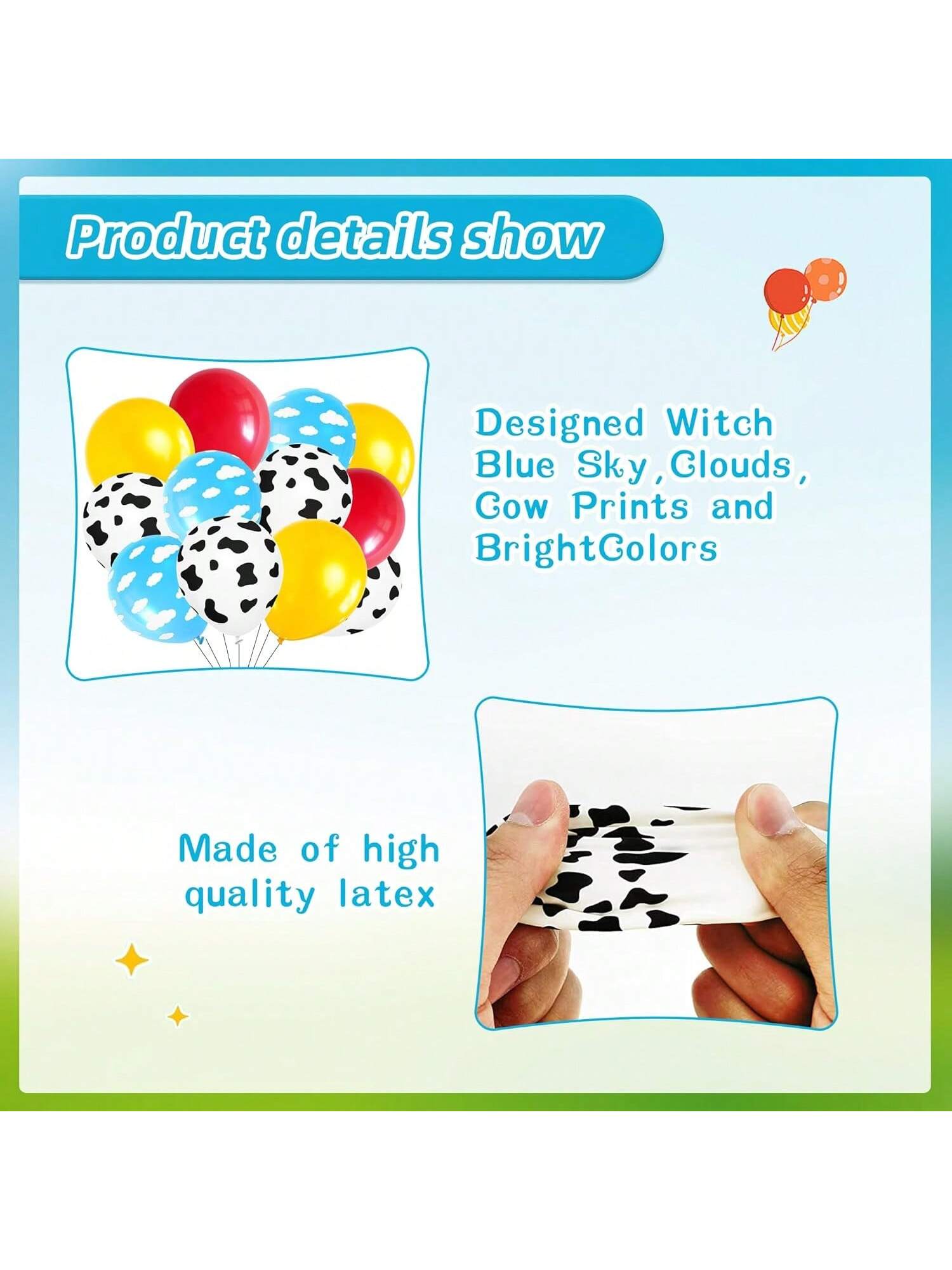 Cow Print & Sky Blue Balloon Arch Kit Cloud & Rainbow Farm Theme Party Decorations