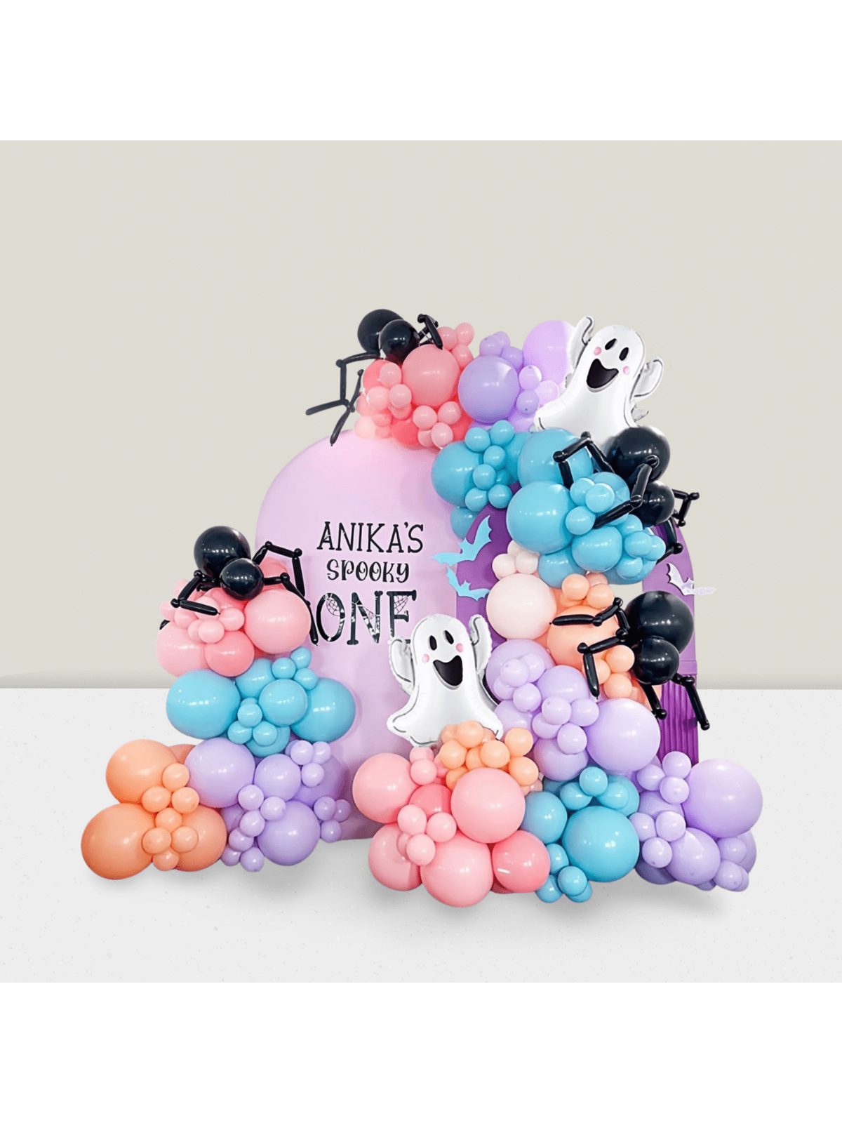 150pcs Pastel Halloween Balloon Kit Blue & Pink with Ghosts & Spiders for Party