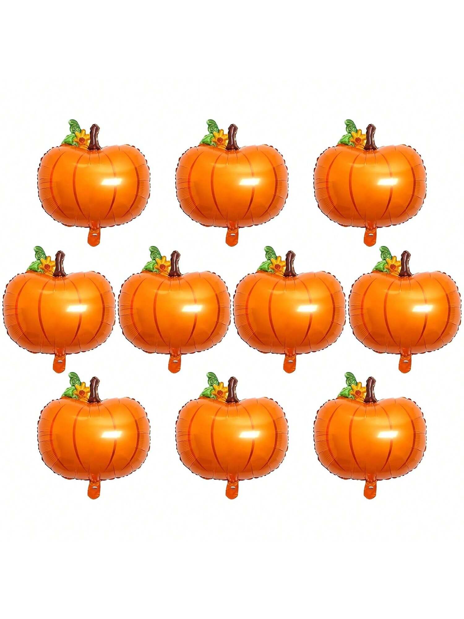 10pcs Pumpkin Foil Balloons – Orange Balloons For Fall, Thanksgiving, Halloween & Baby Showers -