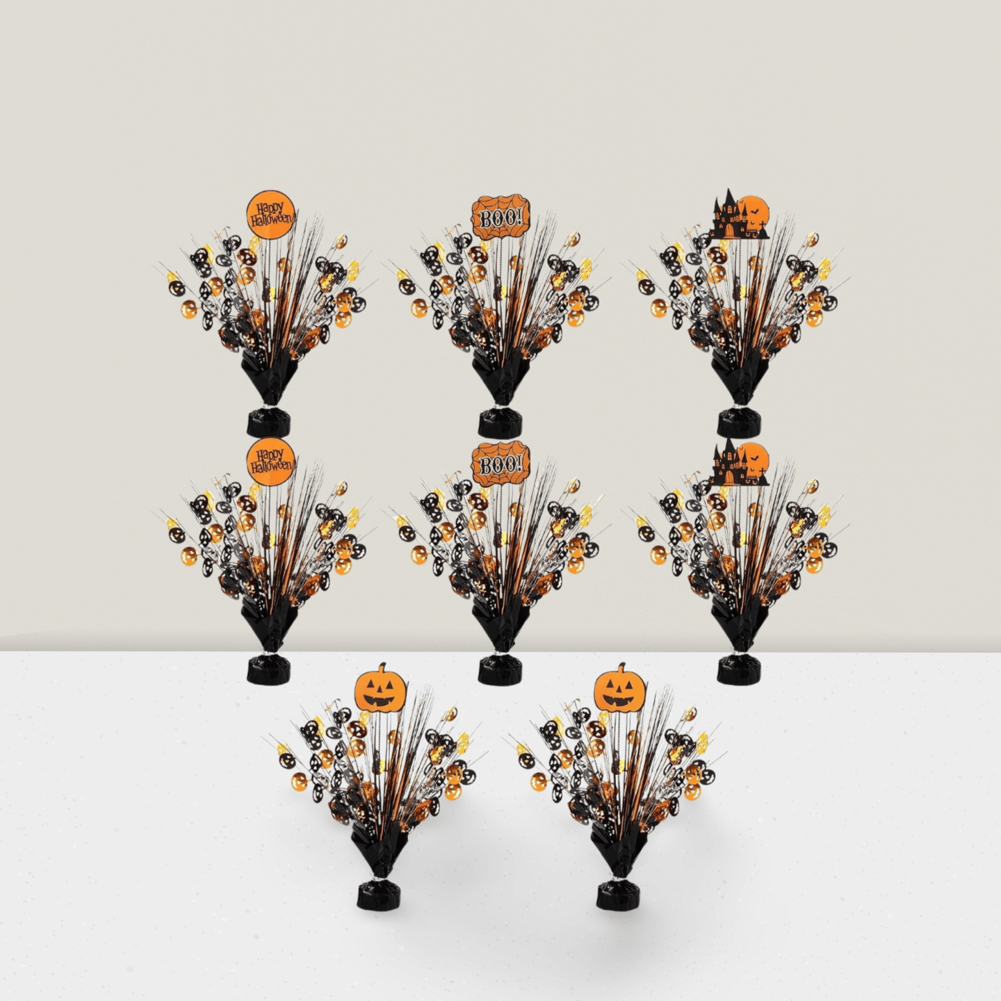 8pc Halloween Foil Spray Centerpieces – Orange & Black Table Decor With Pumpkins, Boo & Castle Cards For Christmas, Halloween And Thanksgiving,