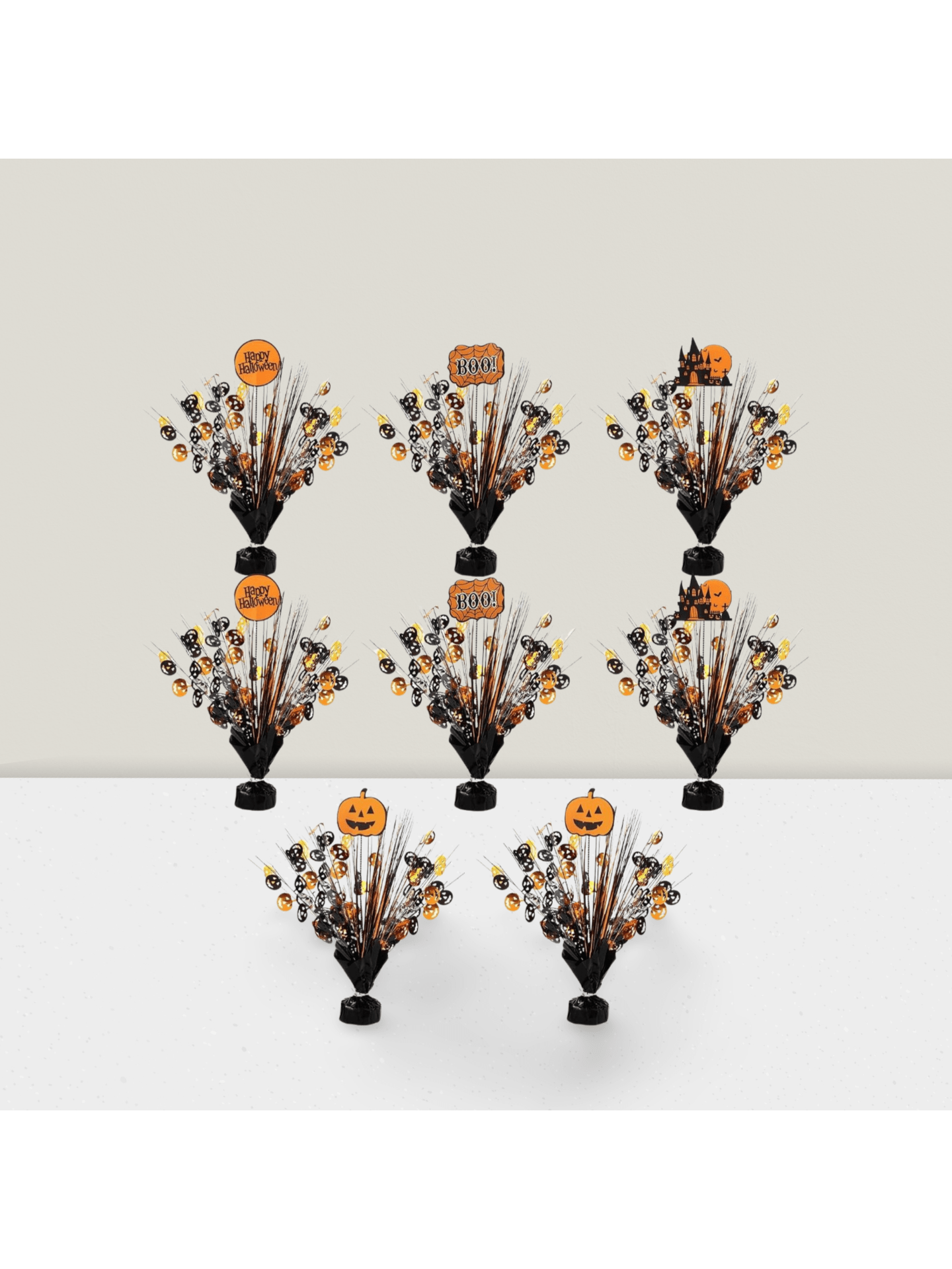 8pc Halloween Foil Spray Centerpieces – Orange & Black Table Decor With Pumpkins, Boo & Castle Cards For Christmas, Halloween And Thanksgiving,