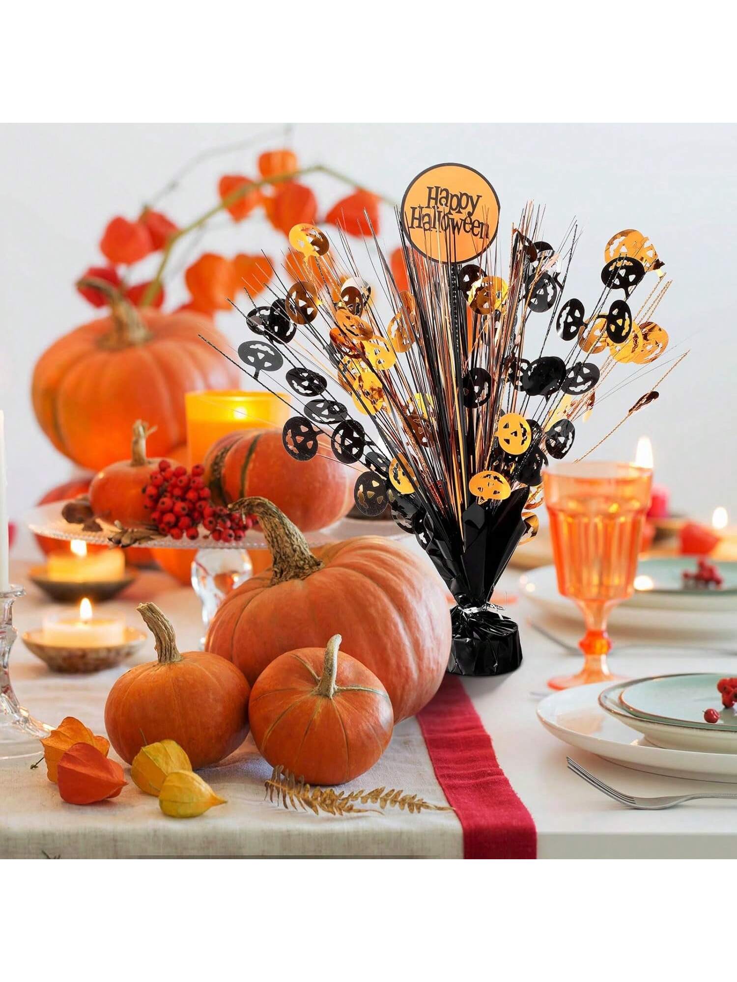 8pc Halloween Foil Spray Centerpieces – Orange & Black Table Decor With Pumpkins, Boo & Castle Cards For Christmas, Halloween And Thanksgiving,