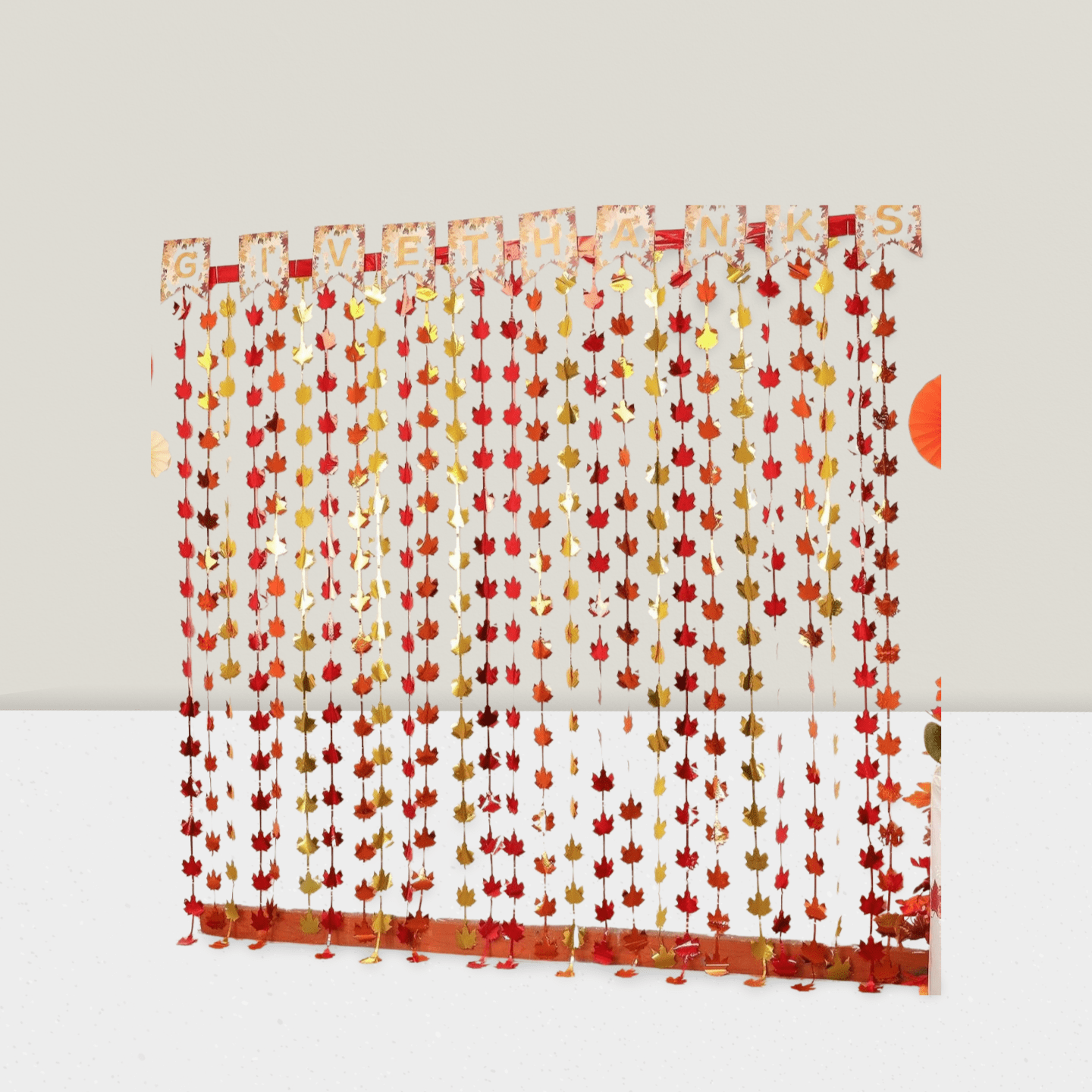 2Pk Fall Foil Fringe Curtains – Red, Gold & Orange Maple Leaves For Thanksgiving & Parties For Christmas, Halloween And Thanksgiving,