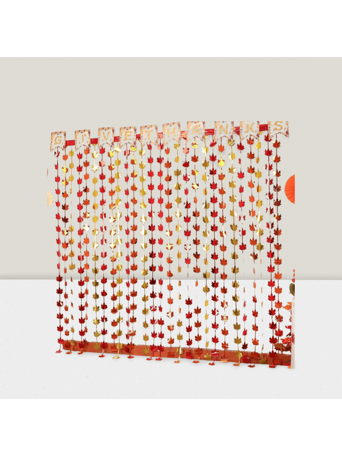 2Pk Fall Foil Fringe Curtains – Red, Gold & Orange Maple Leaves For Thanksgiving & Parties For Christmas, Halloween And Thanksgiving,