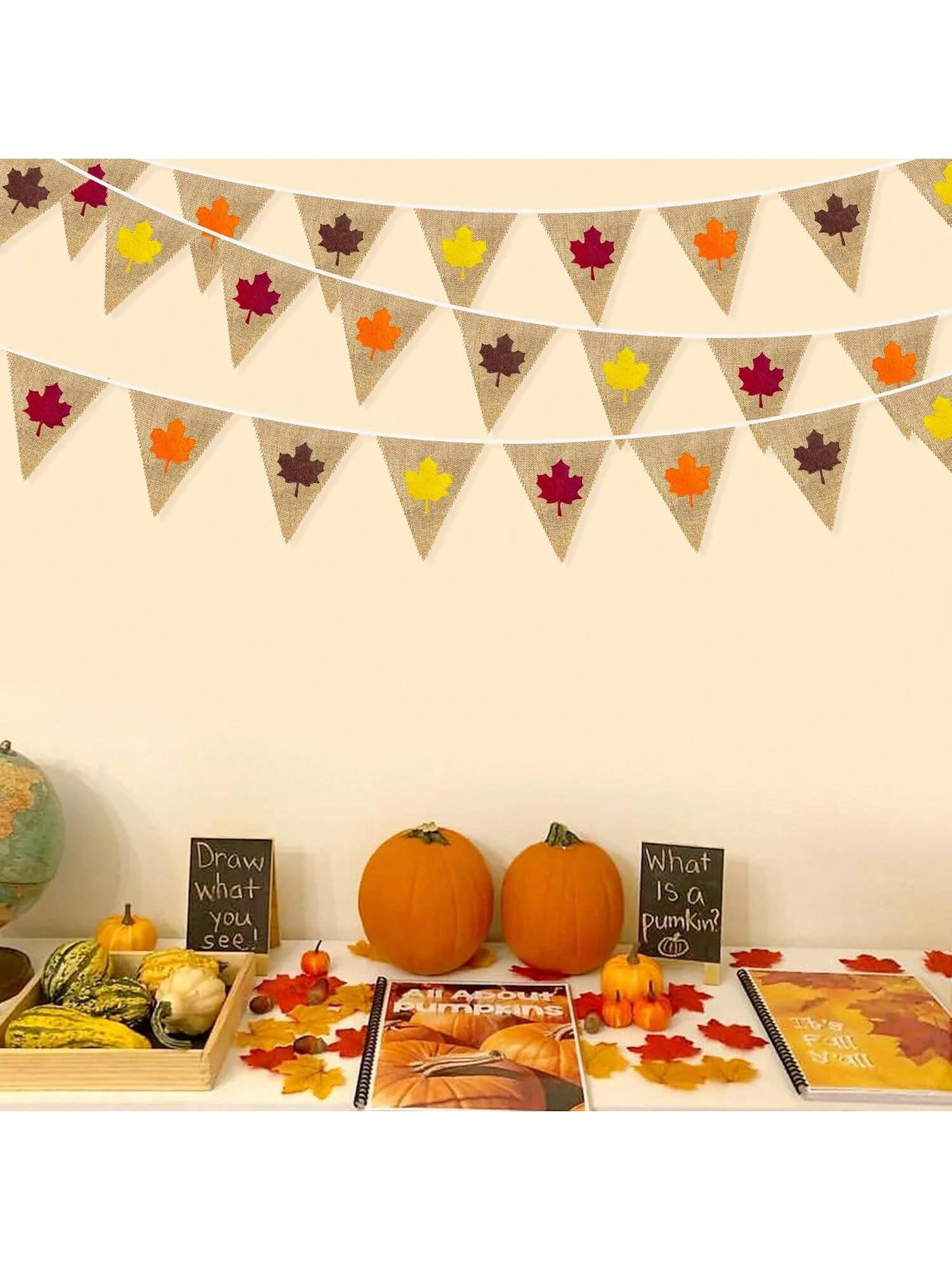 24ft Fall Burlap Banner Maple Leaf Garland Rustic Autumn Decor