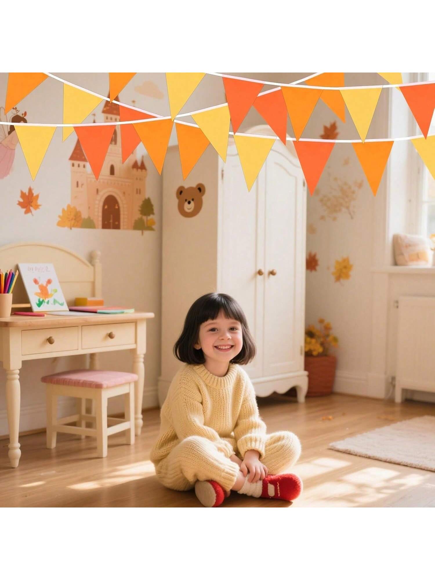 30pcs Fall Pennant Banner – 28ft Fabric Garland For Thanksgiving, Parties, Weddings & More For Christmas, Halloween And Thanksgiving,