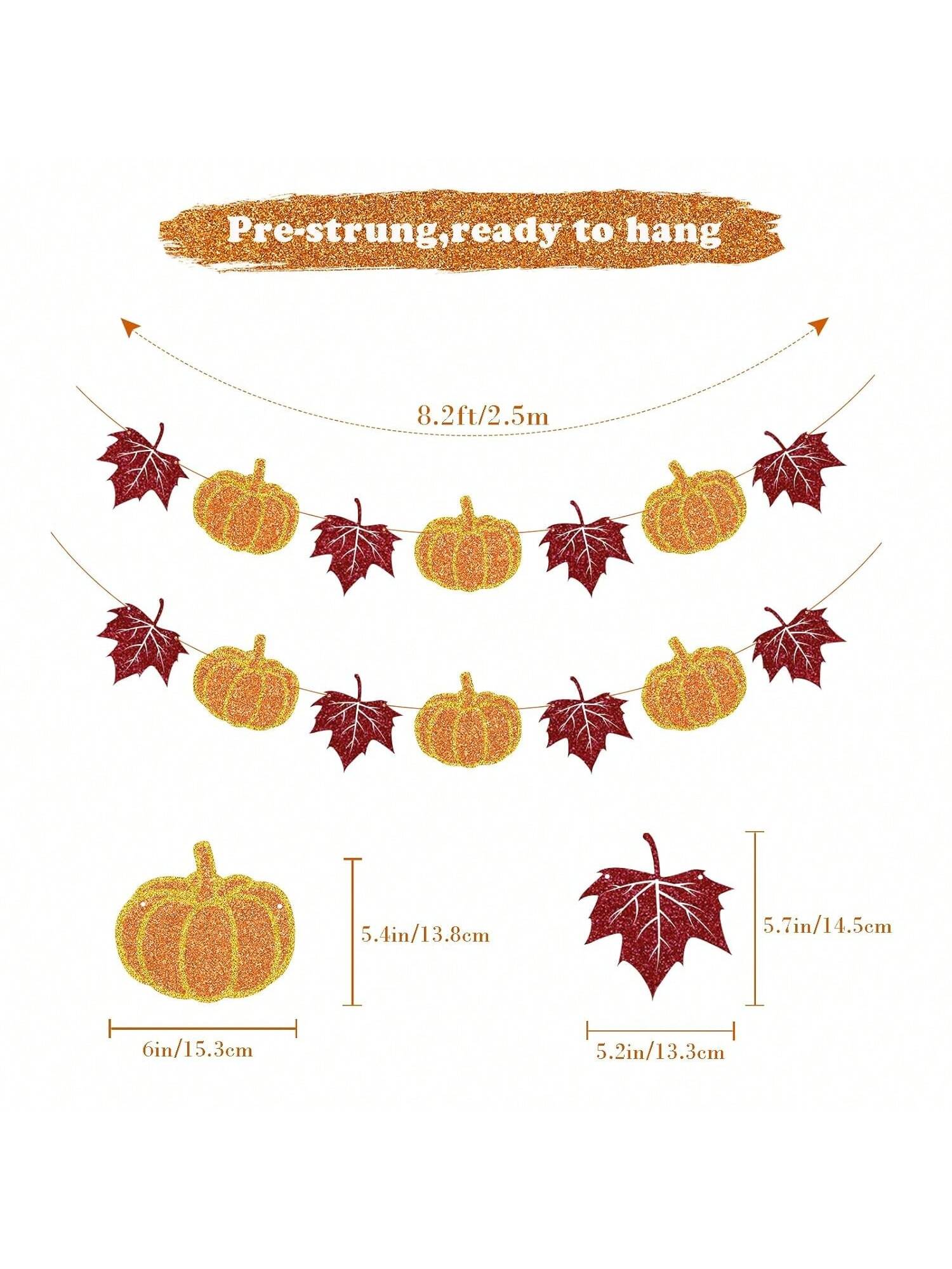 Pumpkin & Maple Leaf Fall Banner Pre-Strung Garland for Autumn & Thanksgiving Decor