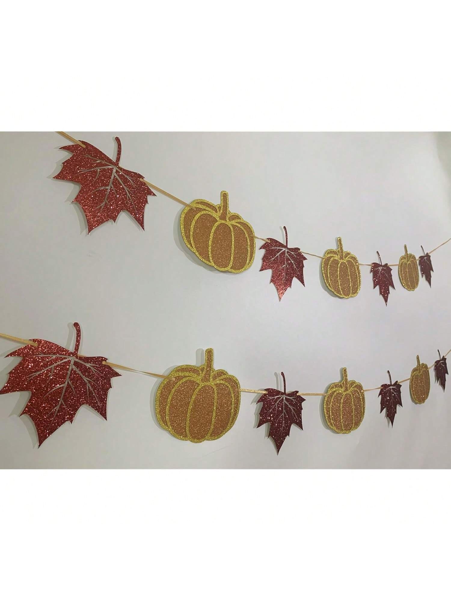Pumpkin & Maple Leaf Fall Banner Pre-Strung Garland for Autumn & Thanksgiving Decor